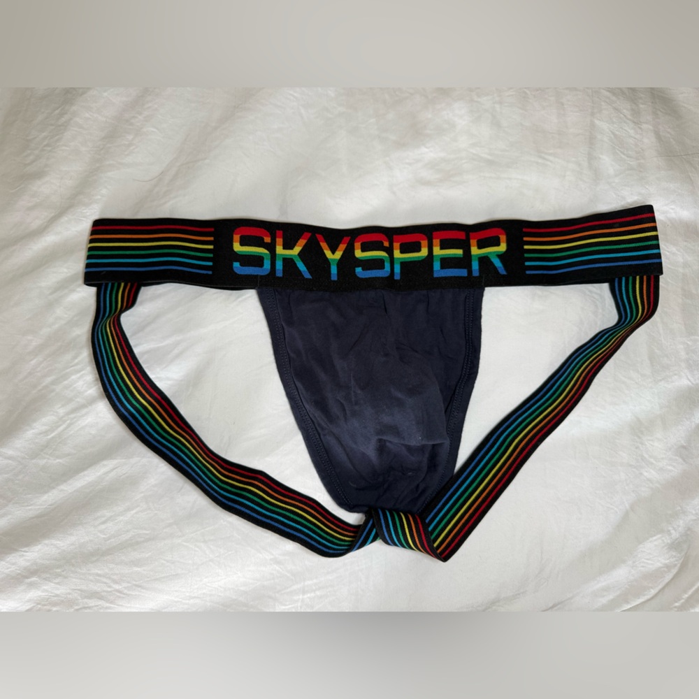 Men's Black Jockstrap Brief with Rainbow Trim